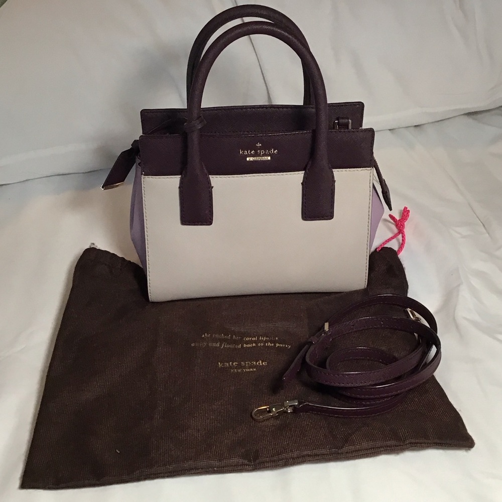 Kate Spade Mini Candace Plum, Lavender and Cream Crossbody Satchel and Dust Bag